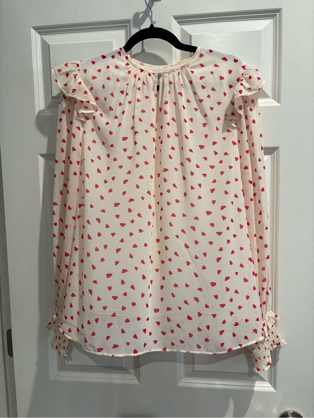 Avara CreamHeart Print Ruffle Long-Sleeve Top, XL
